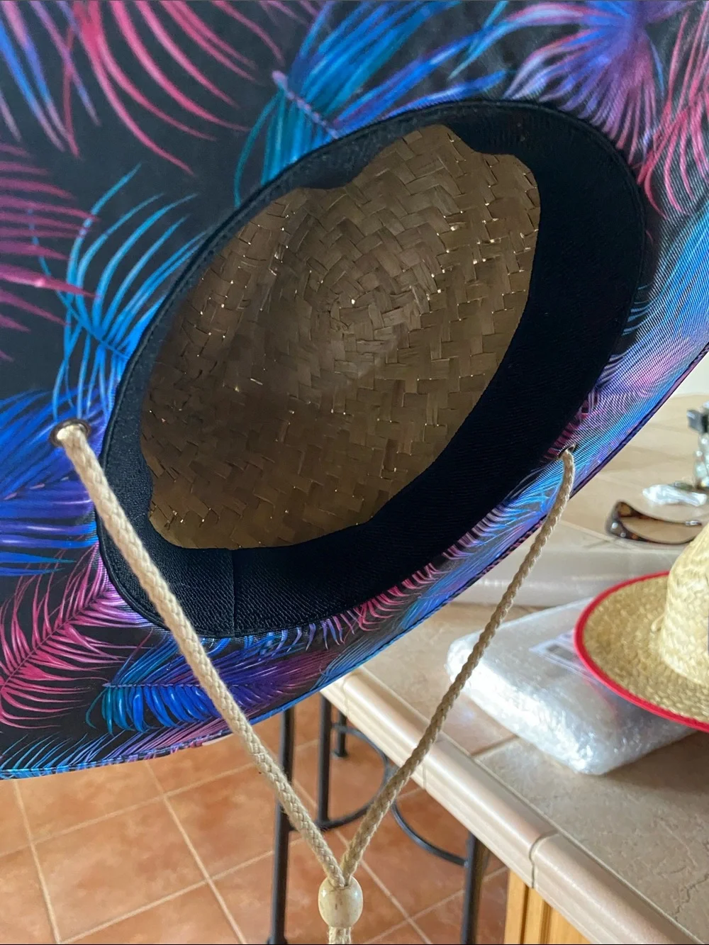 Womens Straw Sun Hat with Blue Trim - Summer Gear